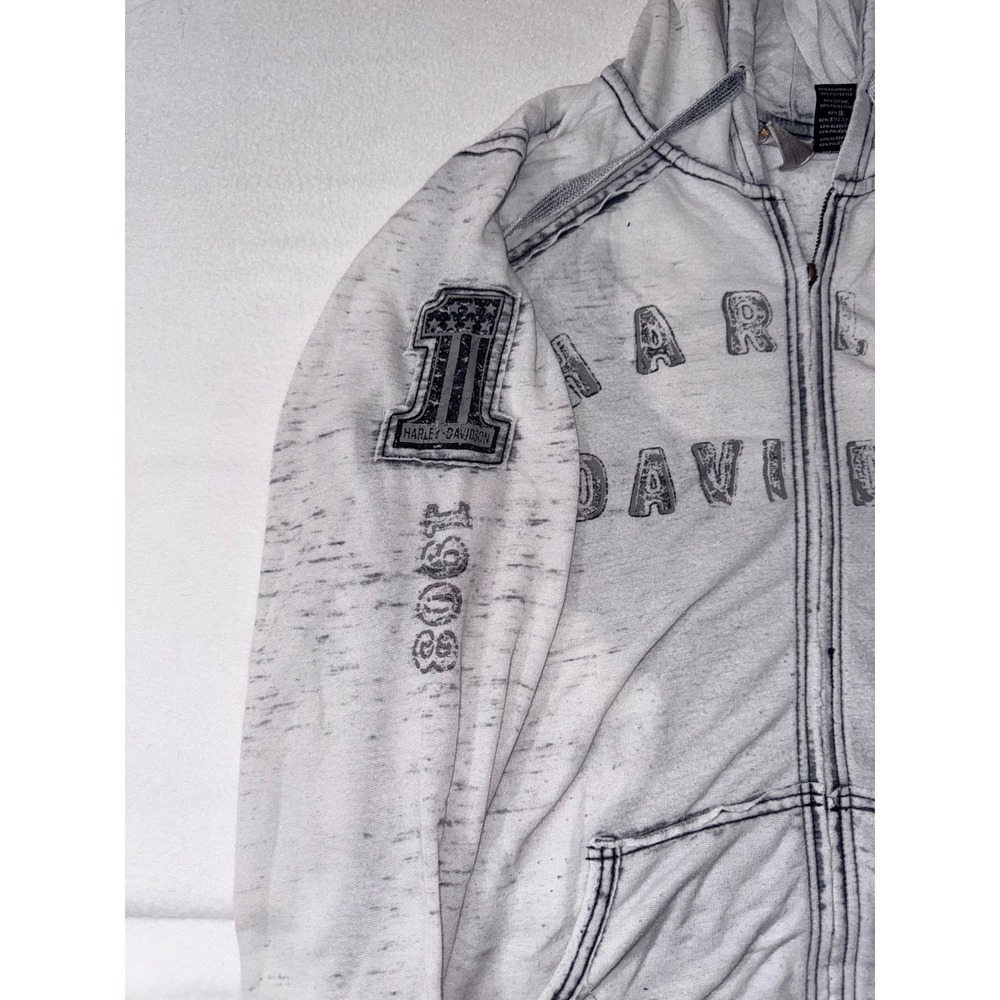 Harley Davidson Hoodie Womens XL Gray Fair Burnout Graphic Zip Up Eagle Logo - Picture 10 of 15